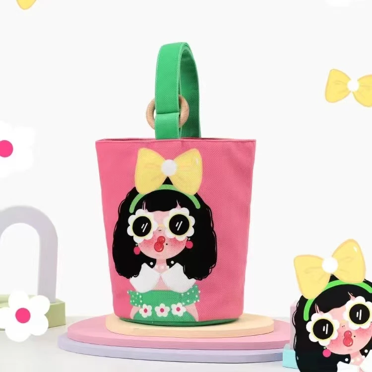 太阳花女孩原创个性小众手拎水桶包购物女学生便当带饭帆布手提包