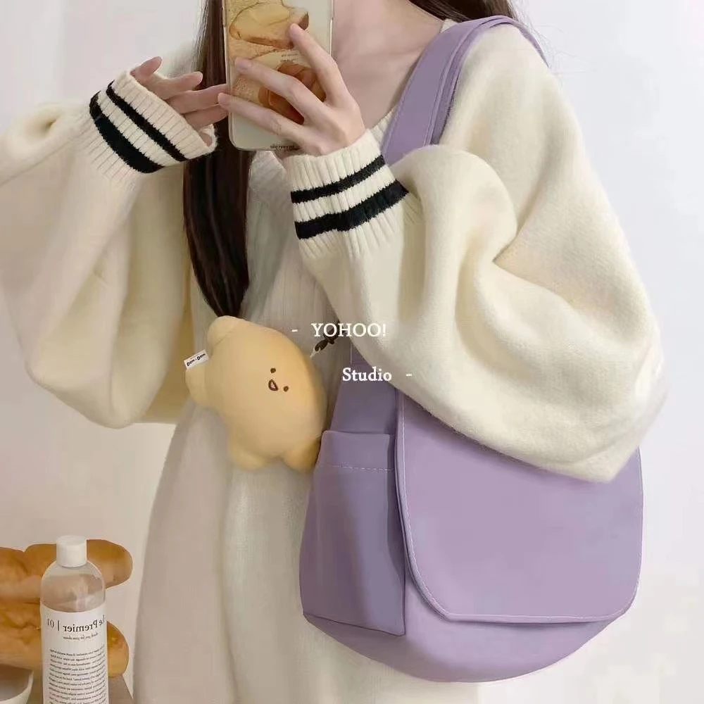 韩国ins风简约百搭纯色斜挎包女 日系chic大容量单肩包学生邮差包