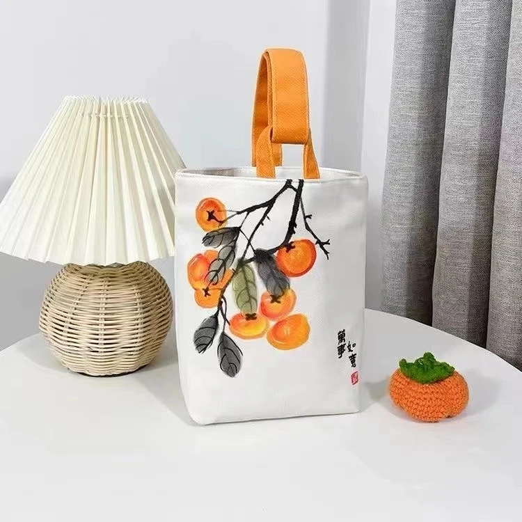 水墨国风书法万事如意诸事皆顺樱桃枇杷手拎遛弯水桶小布袋收纳包