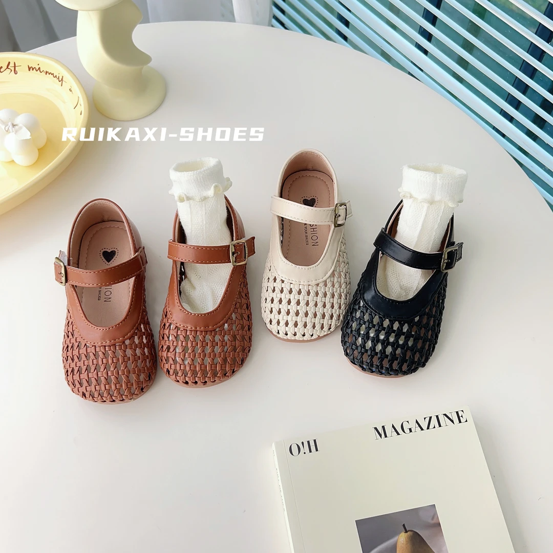 【瑞卡希】女童鞋子儿童公主夏季软底镂空凉鞋宝宝包头编织单鞋