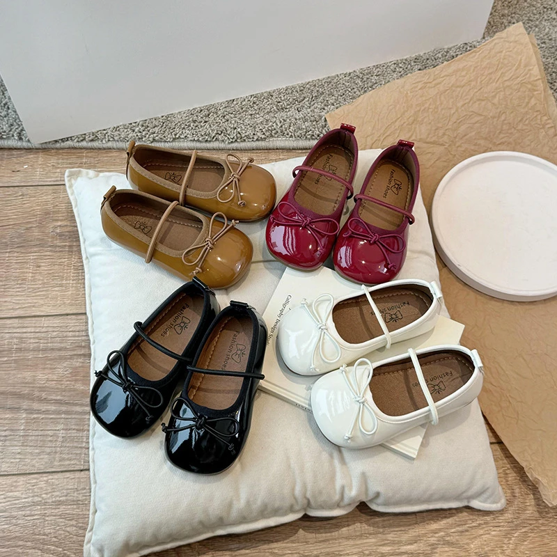 糖果色漆皮蝴蝶结童鞋小童女童皮鞋平底浅口儿童公主单鞋宝宝鞋子