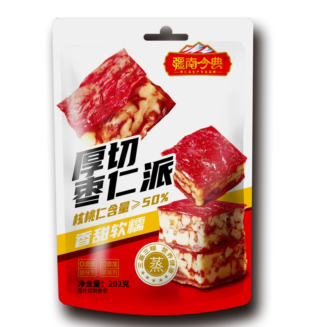 厚切加厚原味枣仁派202克健康营养枣夹核桃开袋即食袋装