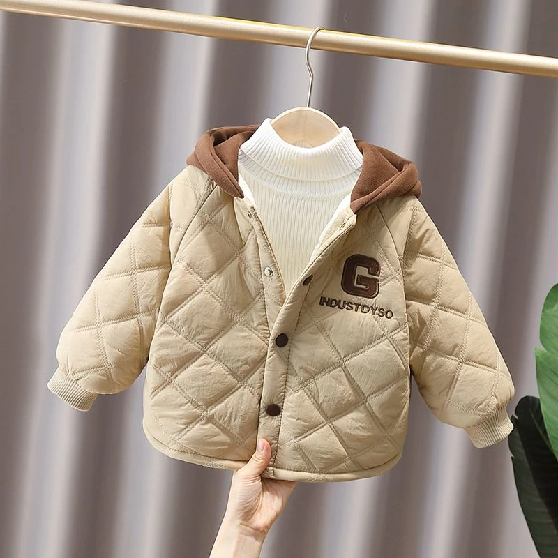男童冬装棉衣外套2023新款儿童冬季加厚棉服男孩洋气连帽加绒棉袄