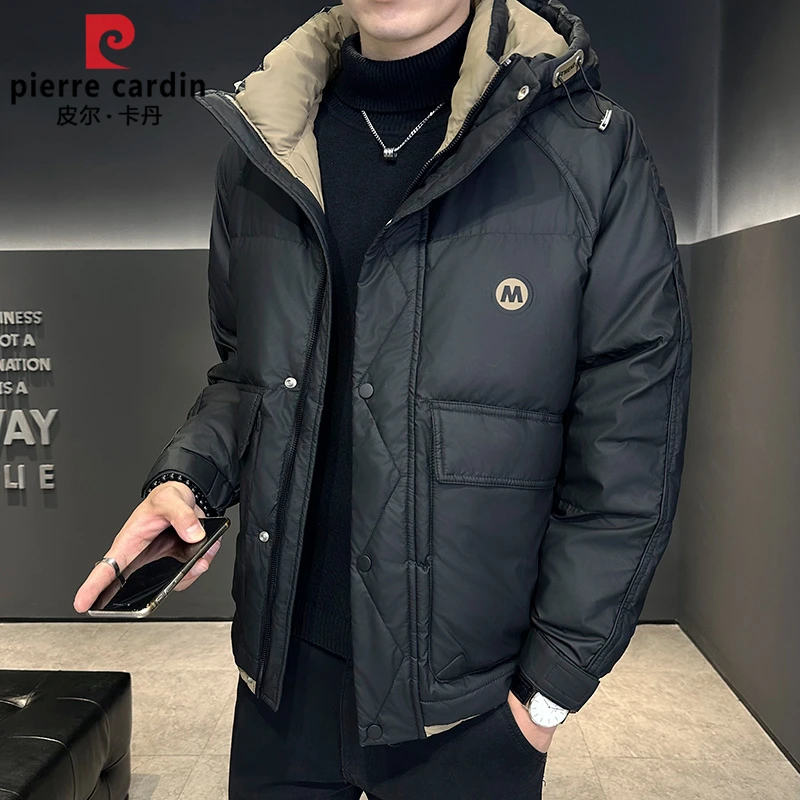 皮尔卡丹秋冬季新款休闲羽绒服男连帽短款加厚保暖帅气上衣外套