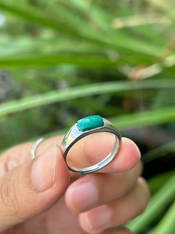 原矿绿松石精品马鞍戒指4*8mm