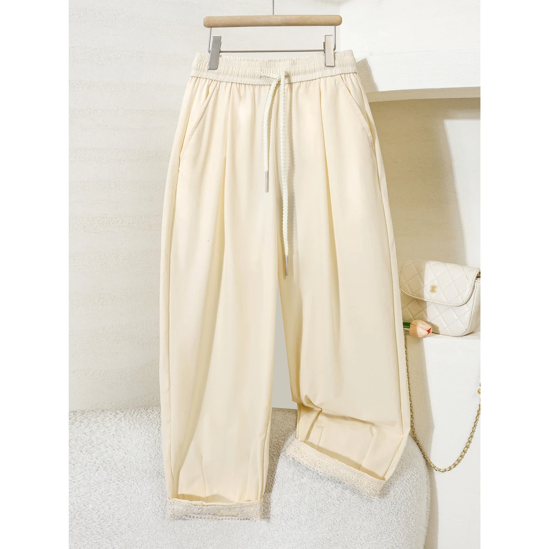 宁熙ec原创长裤阔腿裤直筒显瘦抽绳休闲裤高腰百搭宽松哈伦K2213