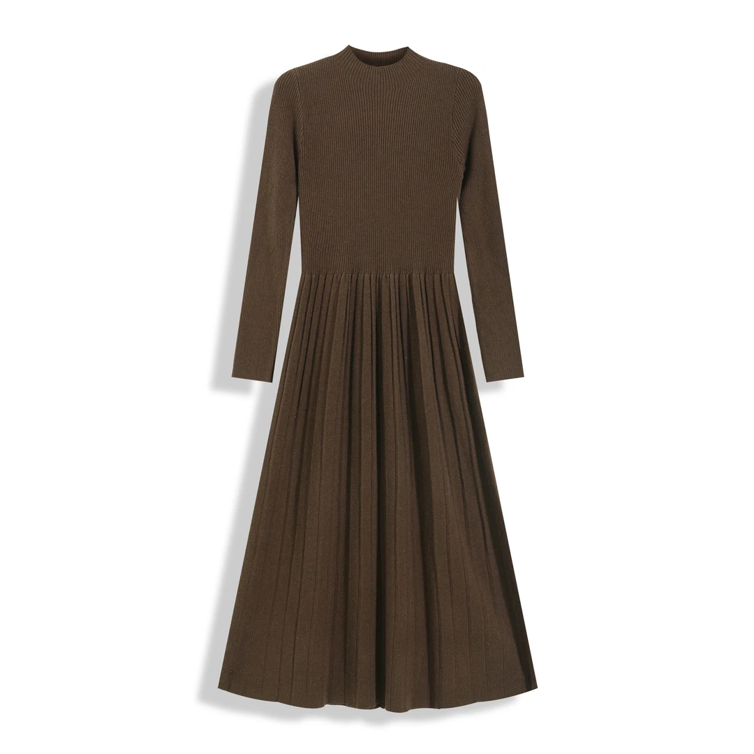 宁熙ec原创显瘦半高领A规女中长款气质连衣裙秋冬5032