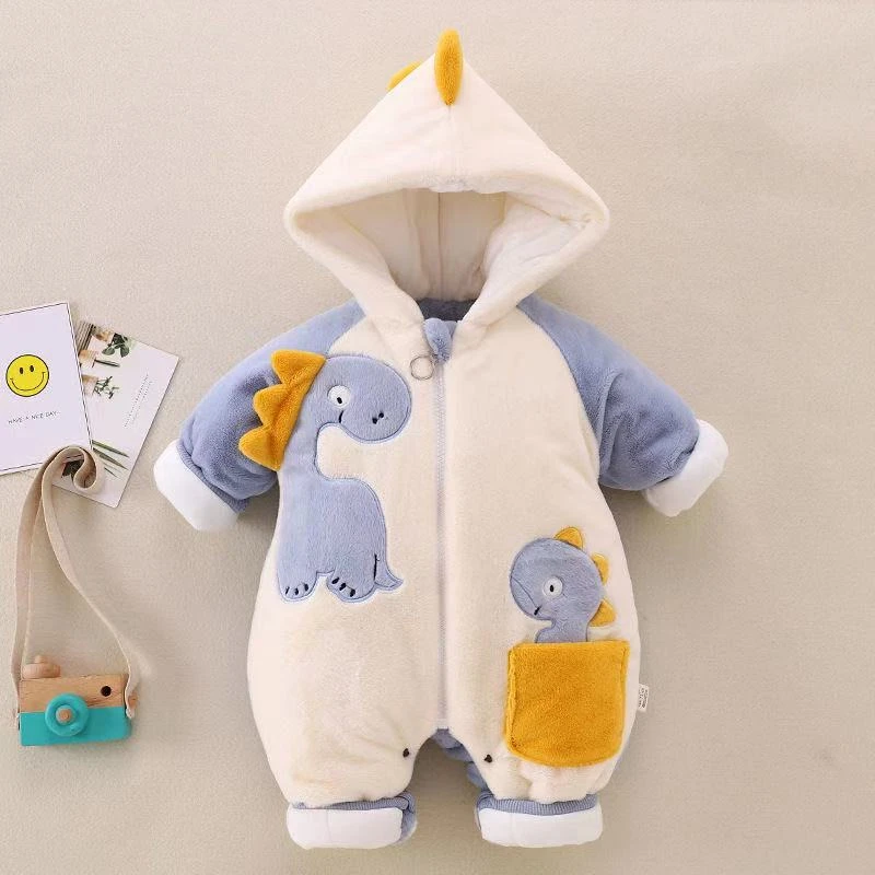 TY婴儿冬季连体衣水貂绒新生儿男女宝加厚套0度外出保暖棉服外出