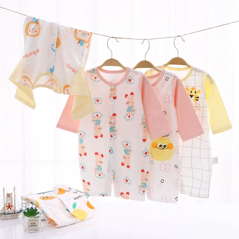 【憨豆龙专享】夏季薄款婴儿连体纯棉新生衣服宝宝内衣睡衣空调服