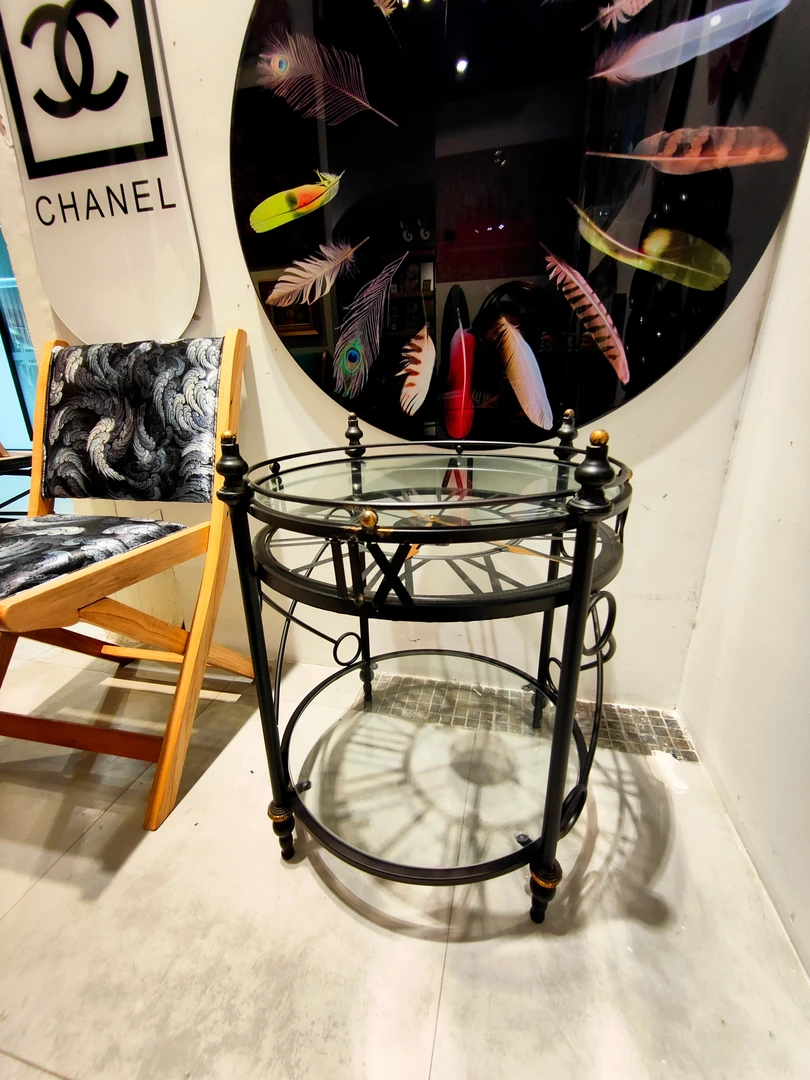 法式双层玻璃收纳茶几时钟茶几