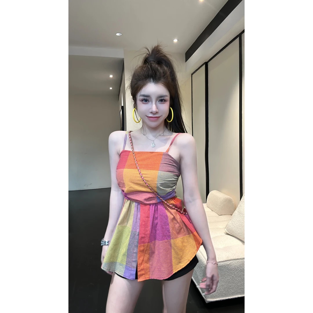 HuiHui【拼色】背心吊带辣妹短款性感夏季（Q411)