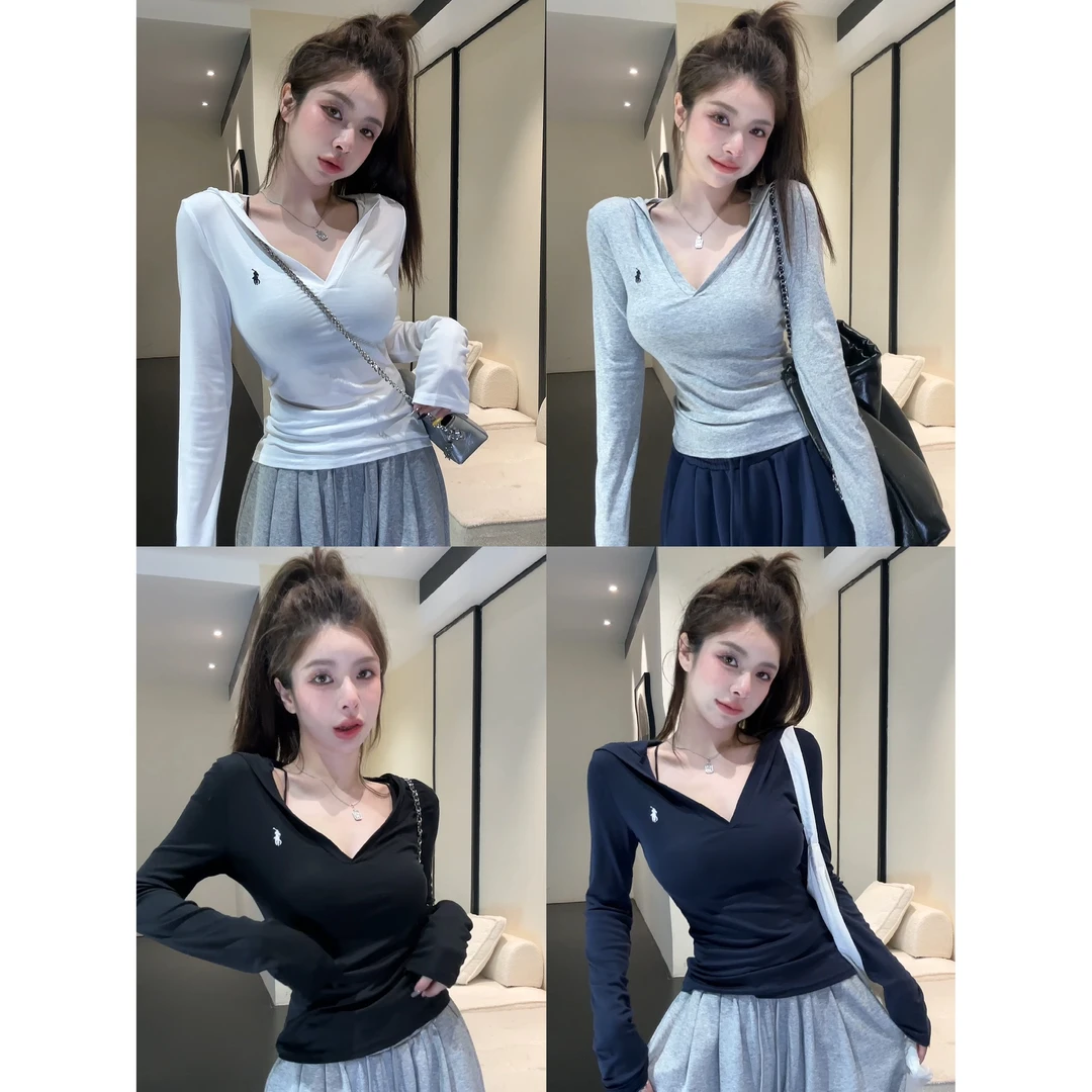 HuiHui【休息区】欧货防晒重工刺绣套头连帽百搭半开领t恤女（A806）