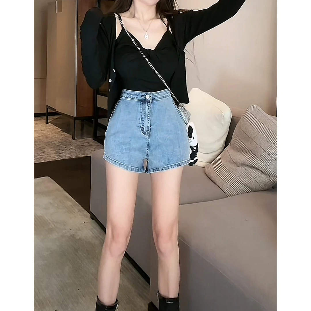 HuiHui【热辣滚烫】 牛仔短裤女高腰显瘦热裤  软牛仔不卡档（A248)