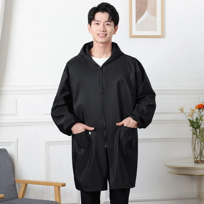 罩衣大人男工作服防水防尘护衣长袖外穿薄款围裙厨房防污大褂外套