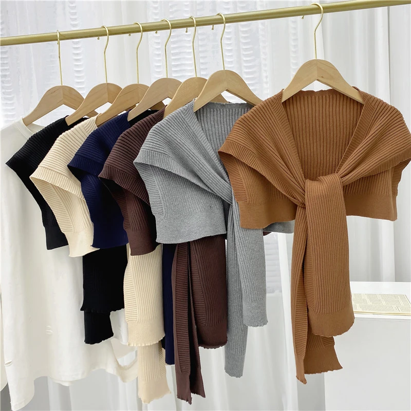 加厚时尚柔软高端百搭交叉打结韩版外搭针织披肩女坎肩护肩搭肩潮