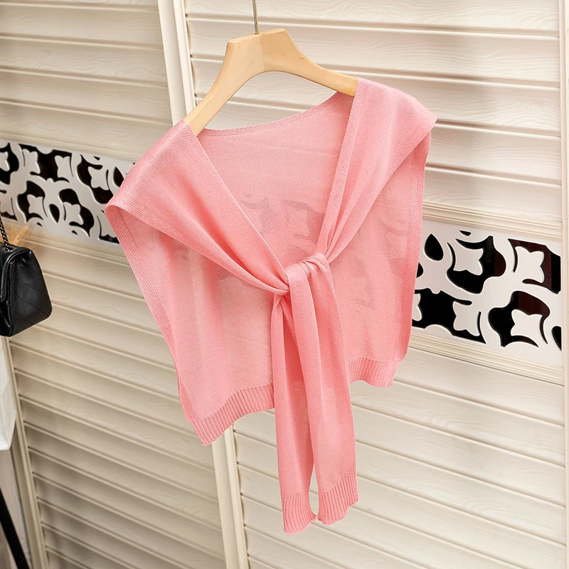 夏季冰丝薄款时尚百搭打结小披肩女2024新款空调房护肩坎肩搭肩潮