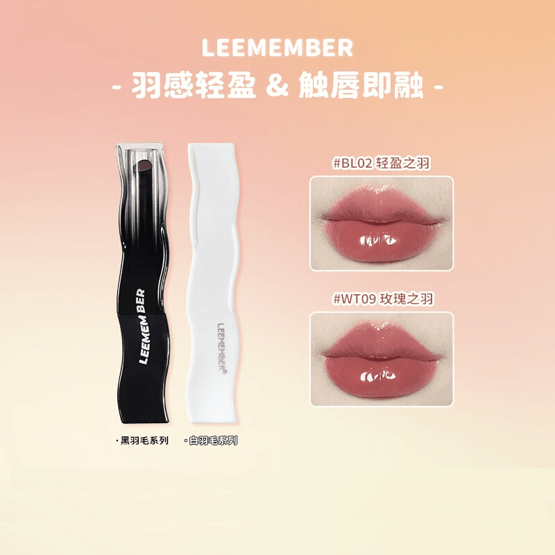 LEEMEMBER荔萌黑白羽毛系列口红固体唇蜜唇釉口红唇泥 bl07镜面