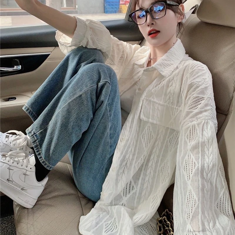 防晒衣衬衫女2024夏季新款慵懒风休闲百搭钩花设计感显瘦长袖防晒