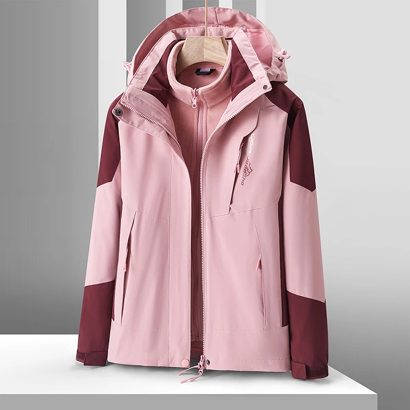 户外秋冬季冲锋衣女撞色三合一抓绒可拆卸两件套加厚保暖登山服男