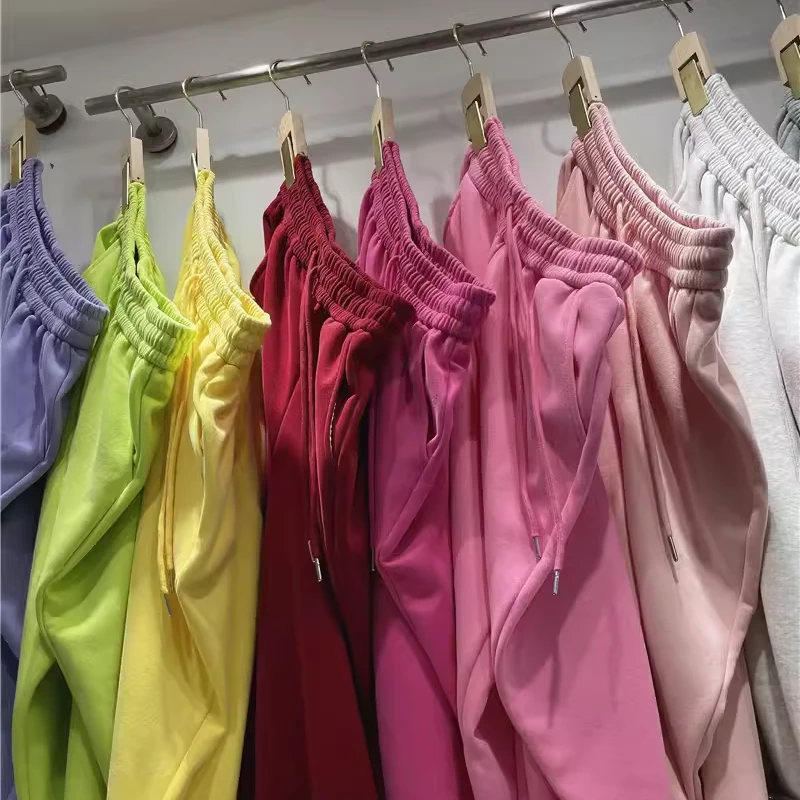 秋冬糖果色加绒卫裤女韩版小个子纯色高腰松紧抽绳束脚休闲运动裤