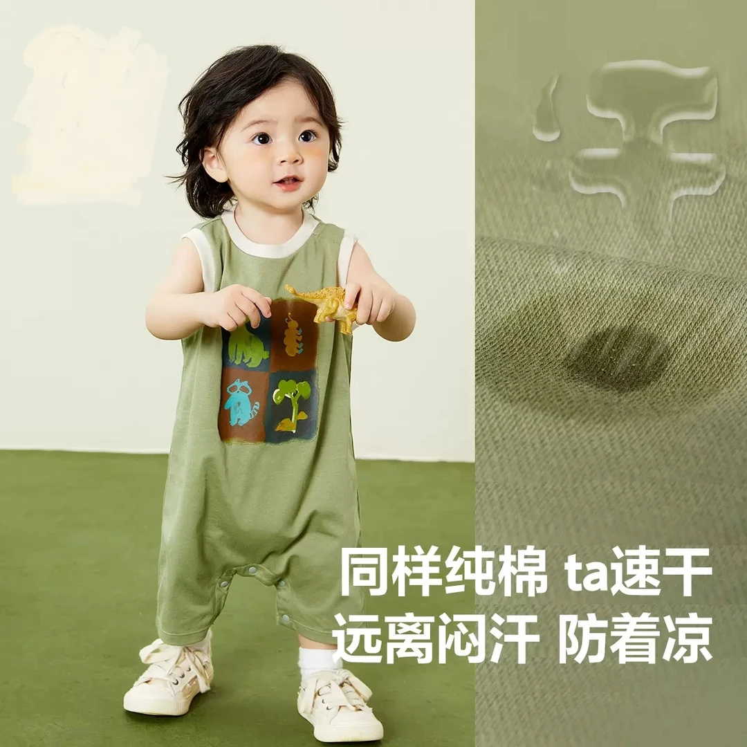 新生婴儿夏季连体衣无袖爬服纯棉宝宝夏天外出服简约可爱衣服新品