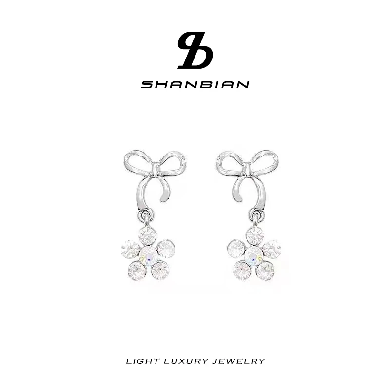 铜合金耳饰 闪钻花朵蝴蝶结耳环1351