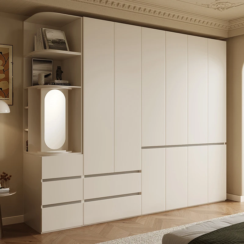 奶油风ENF级衣柜家用18mm现代简约分段式储物柜环保免拉手衣橱