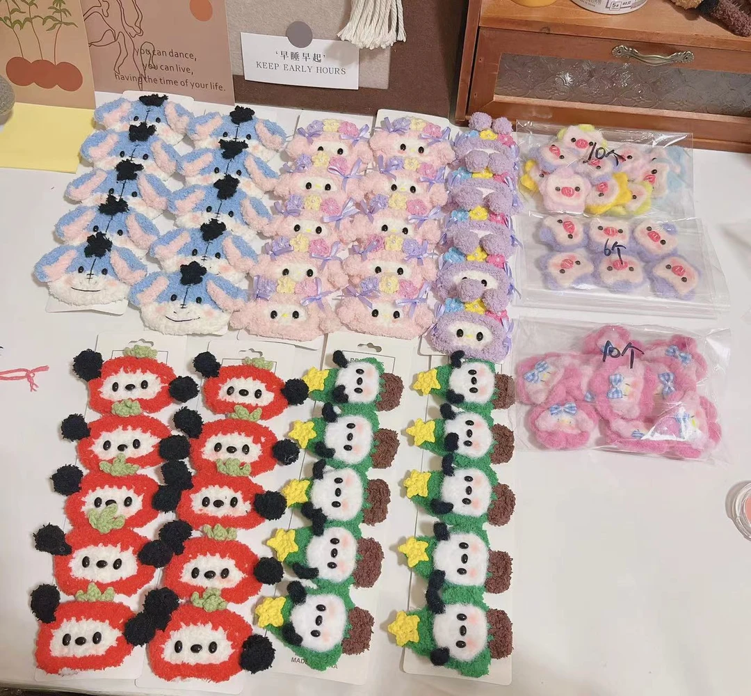 直播间选款毛线手工编织发夹刘海小夹子儿童发饰钩针成品少女bb夹