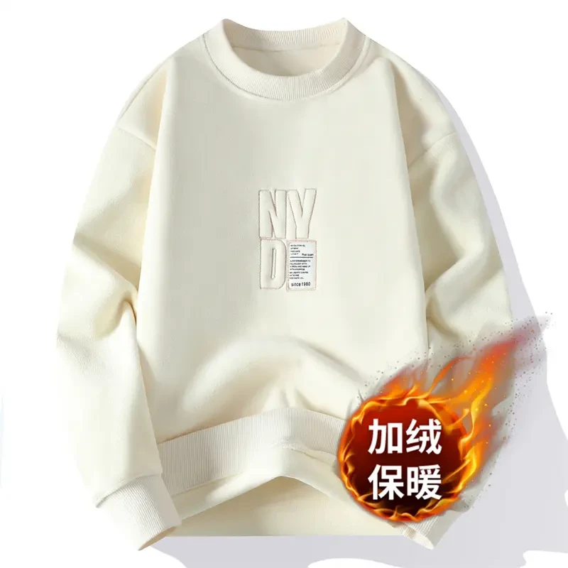 秋冬季新款卫衣男士双面奥利绒内搭打底衫潮圆领加绒加厚长袖t恤