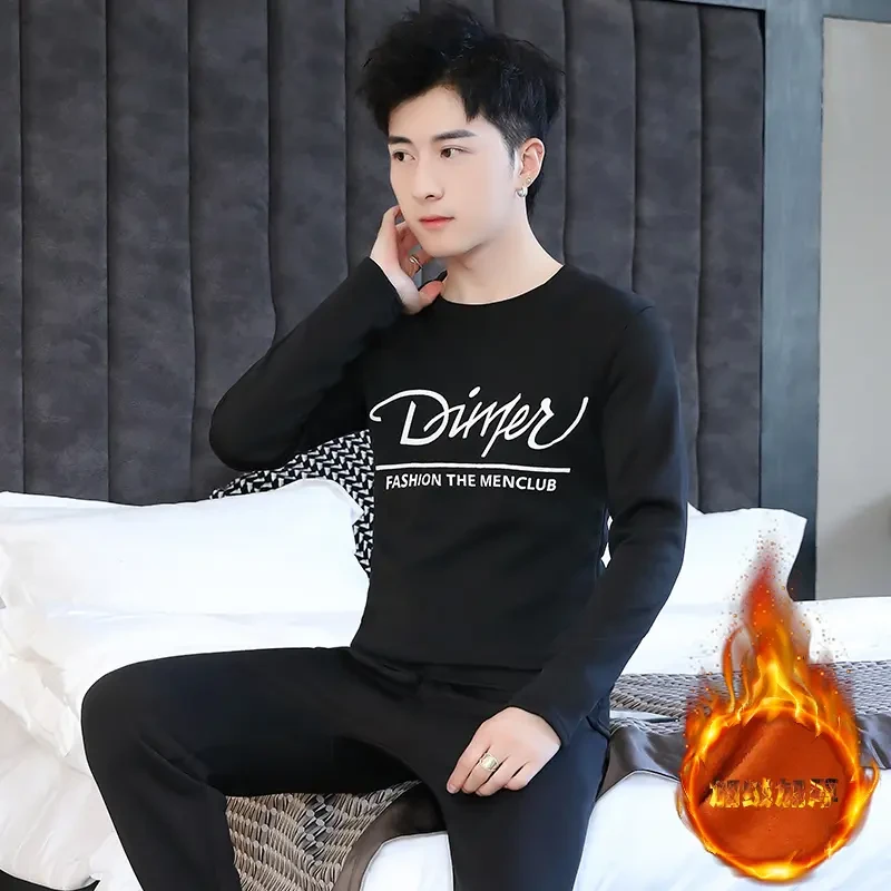 冬季新款保暖内衣男士潮流打底衫套装青少年加厚一体绒秋衣秋裤男