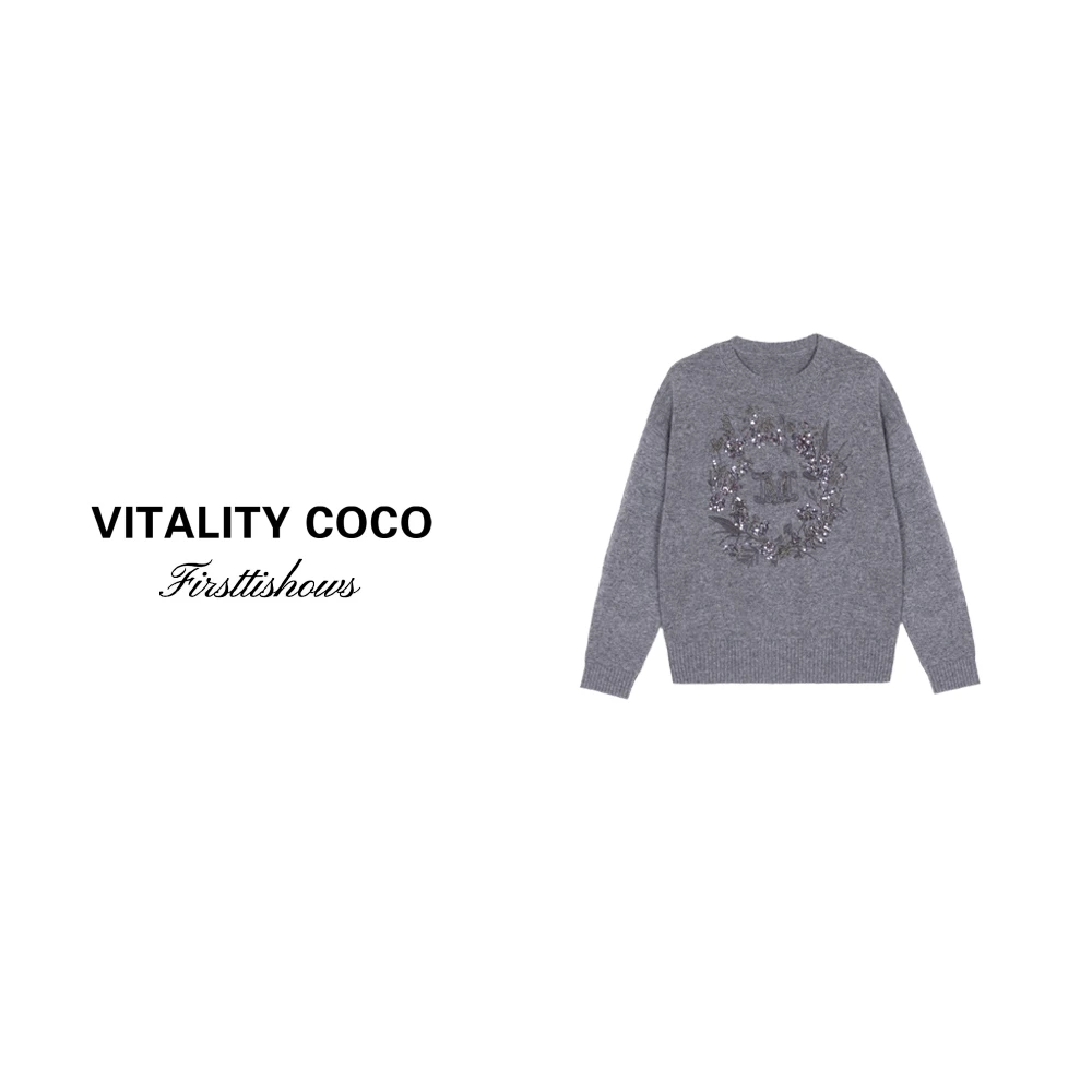 「VITALITY COCO」24秋冬上新热卖毛衣刺绣亮片长袖针织衫1552