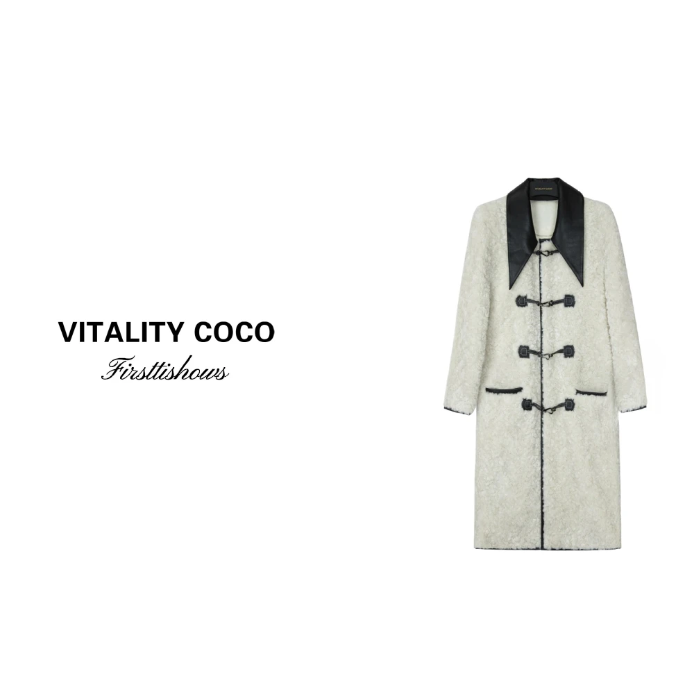 秋冬小香风翻领"古曲主义" 皮毛一体新款宽松中长款羊毛大衣-209