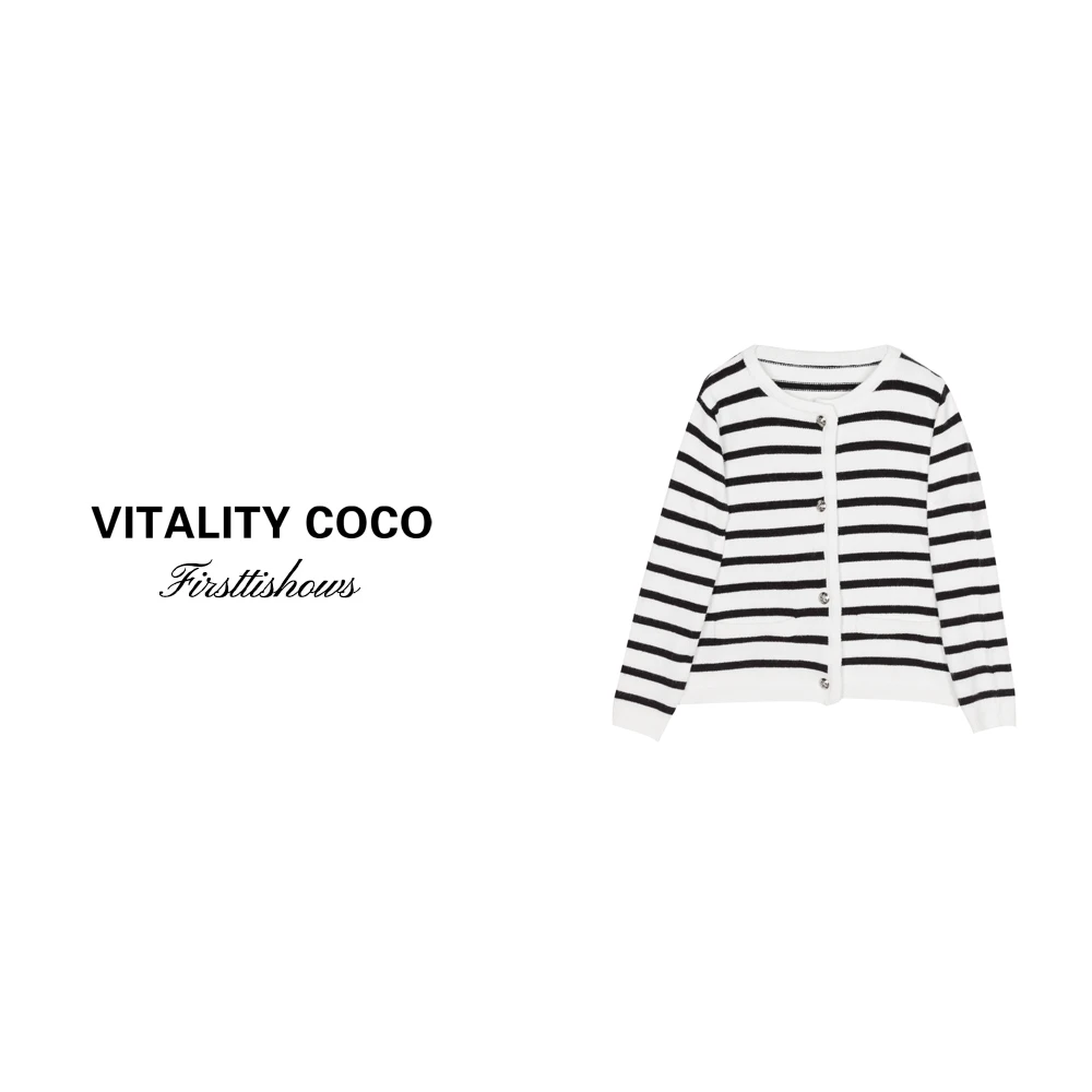「VITALITY COCO」 秋冬条纹针织开衫法式宽松外搭毛衣外套 -361