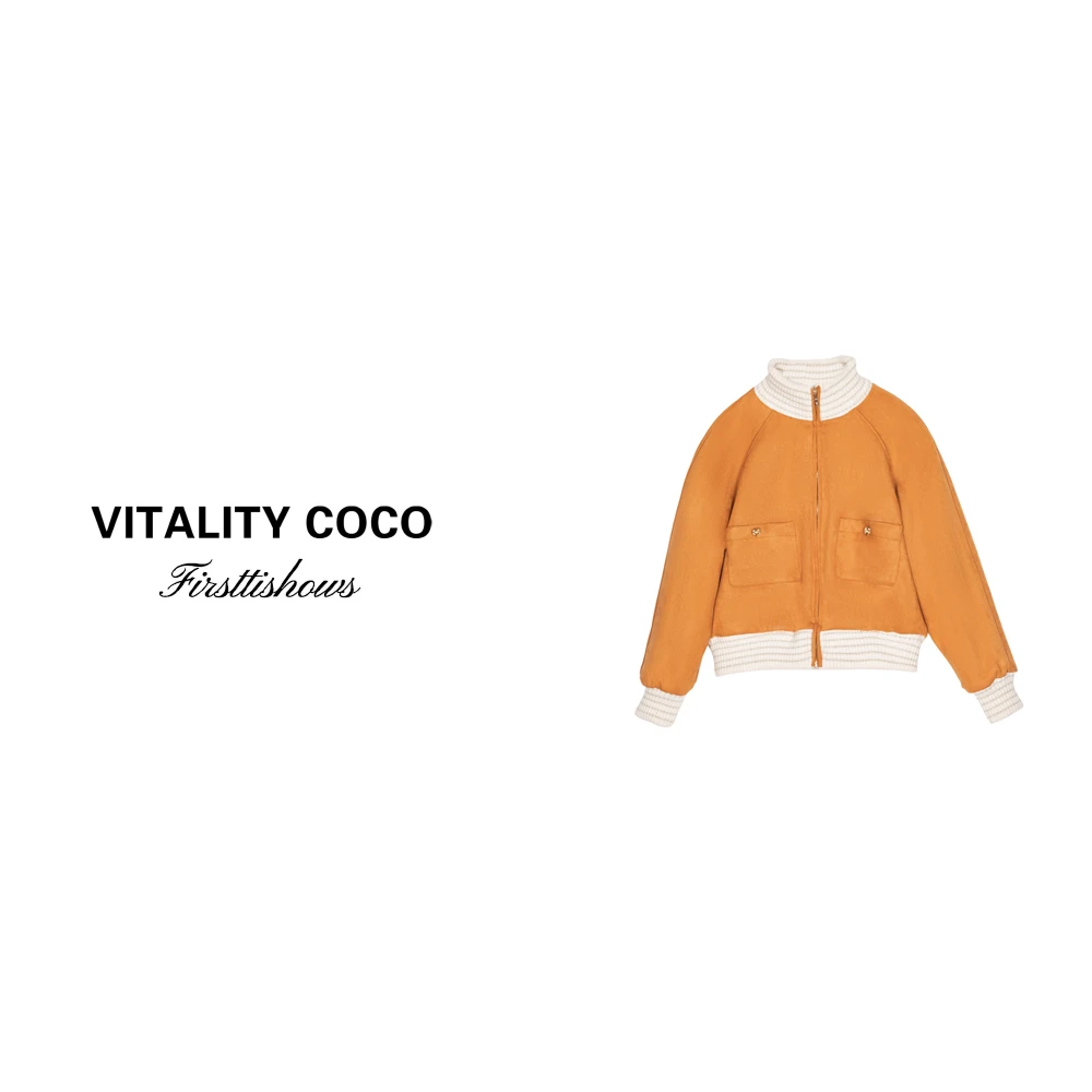 「VITALITY COCO」秋冬拉链美拉德高领麂皮拼接外套冬季外套-764