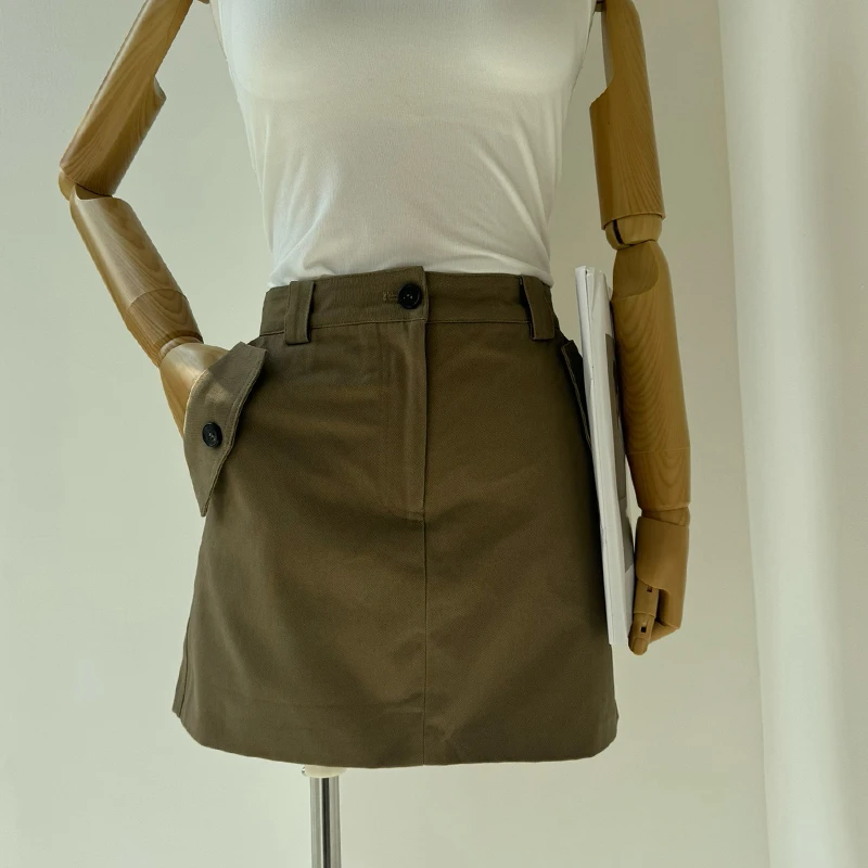 欧货秋季工装裙A字高腰半身裙休闲复古显瘦通勤防走光短裙女