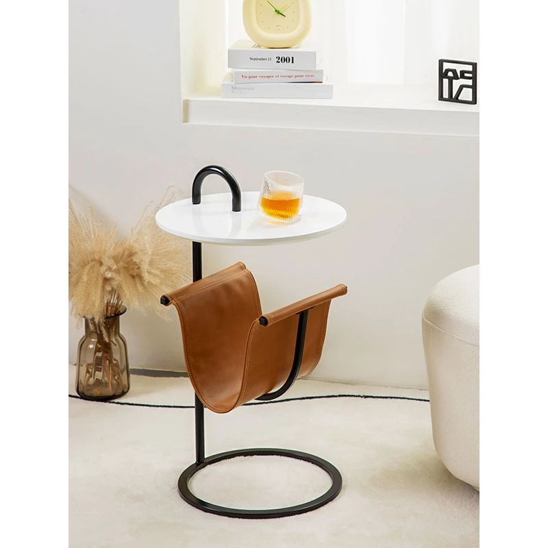 方兴未艾手拎持边几便携马鞍皮小茶几手提式沙发边桌铁艺角几圆几