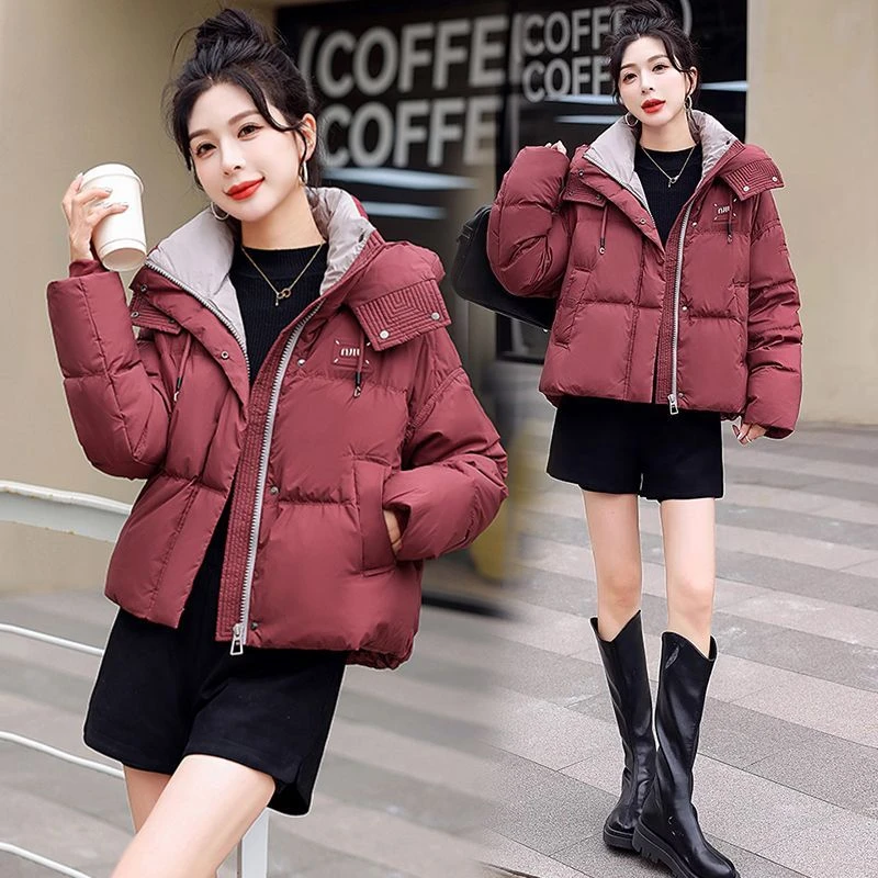 安哥拉红棉服加厚新款冬季小个子韩版偏大短款时尚宽松面包服爆款