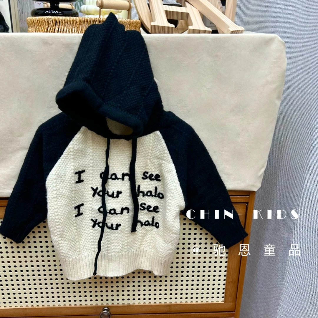韩范童装男女童连帽卫衣秋季2023新款儿童长袖字母印花拼色上衣潮