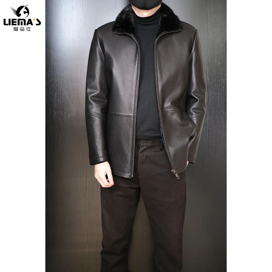 【特价】LM19606冬季男士山羊皮水貂整貂内胆皮衣夹克外套中长款