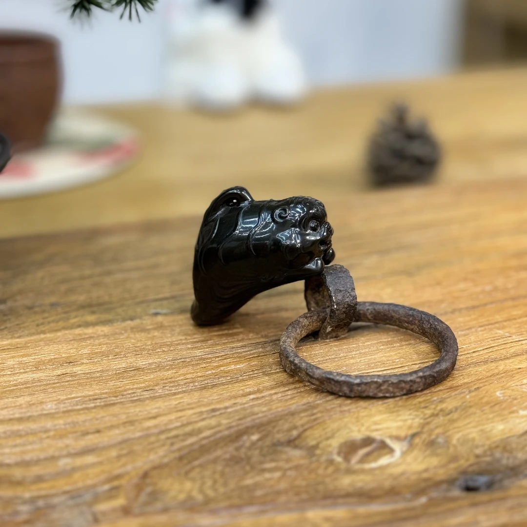 陕西富平墨玉老虎吊坠青石手工雕刻生肖虎摆件石质萌虎挂件手把件