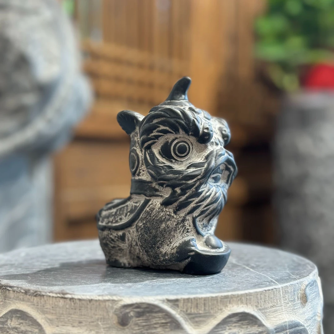 石狮子山西青石石材雕刻中式复古石雕茶宠摆件可爱茶玩瑞兽摆设