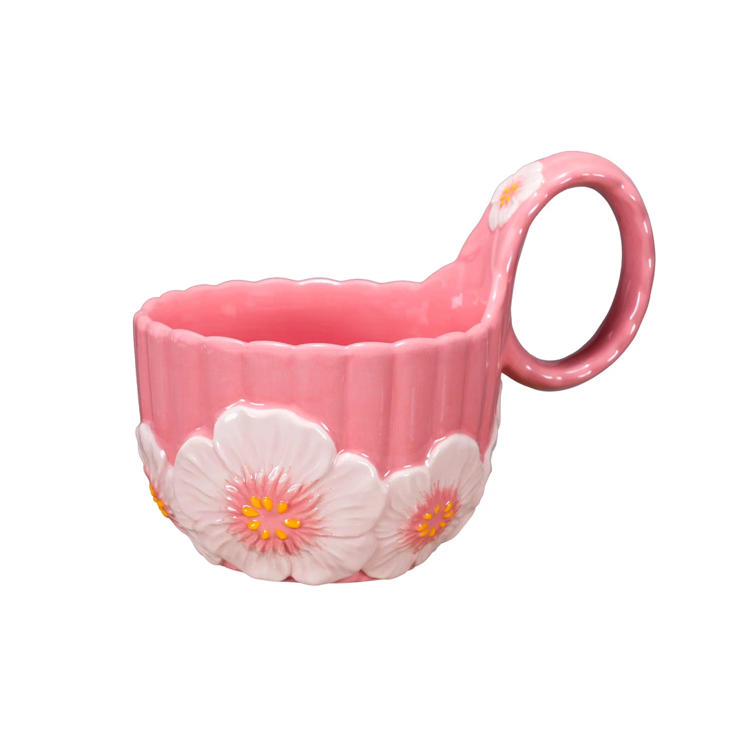 【SILESIA/出口原单】手绘桃粉佳人-450ml曲把杯