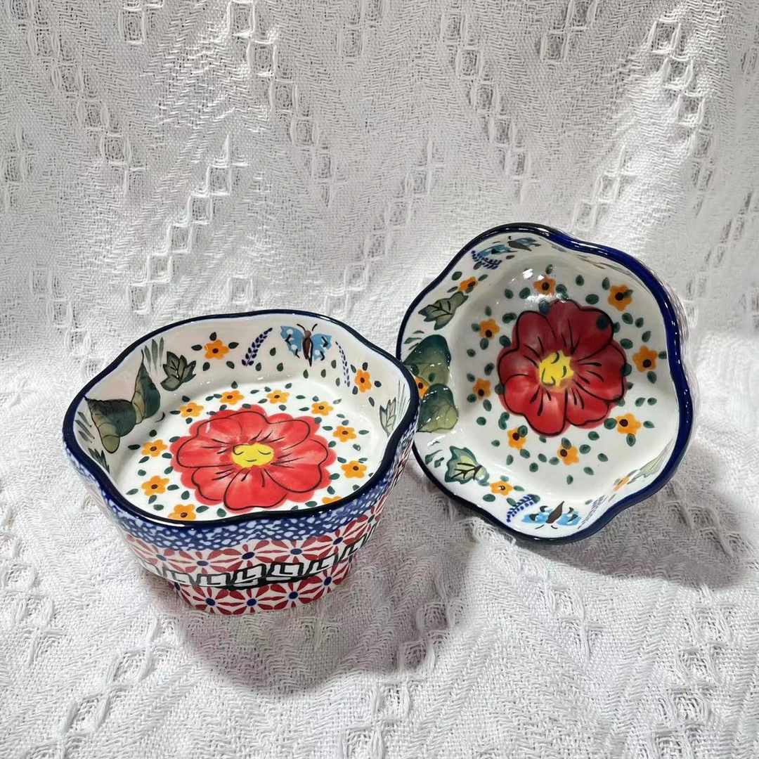 【西里西亚】手绘西里西亚-高脚梅花碗两个装