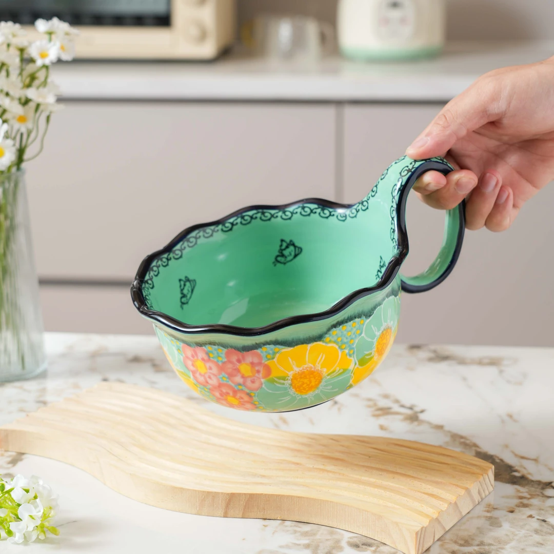 【SILESIA/出口原单】手绘碧海苍田-9英寸花边曲把碗