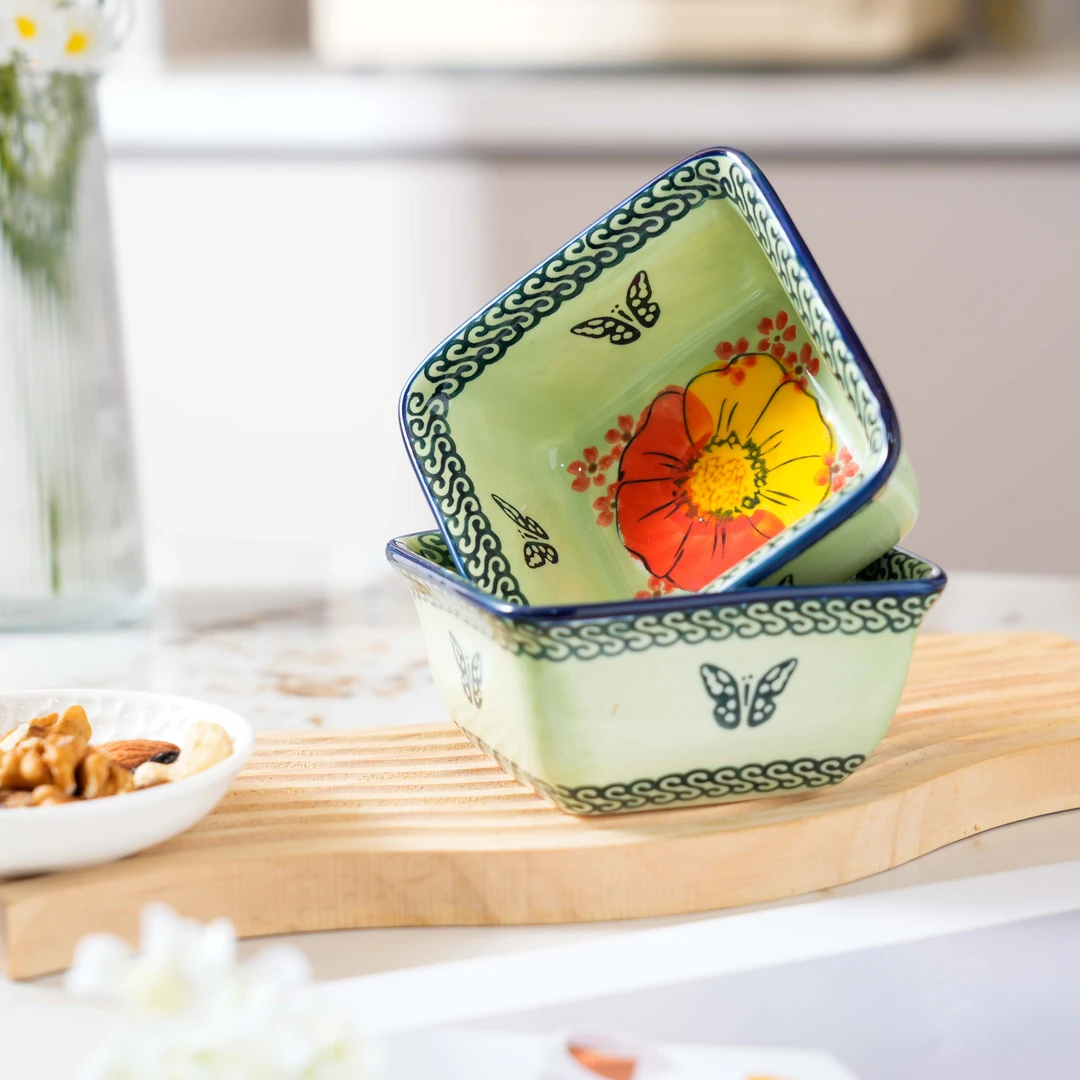 【SILESIA/出口原单】手绘莫妮卡-4英寸四方烤碗两个装手工