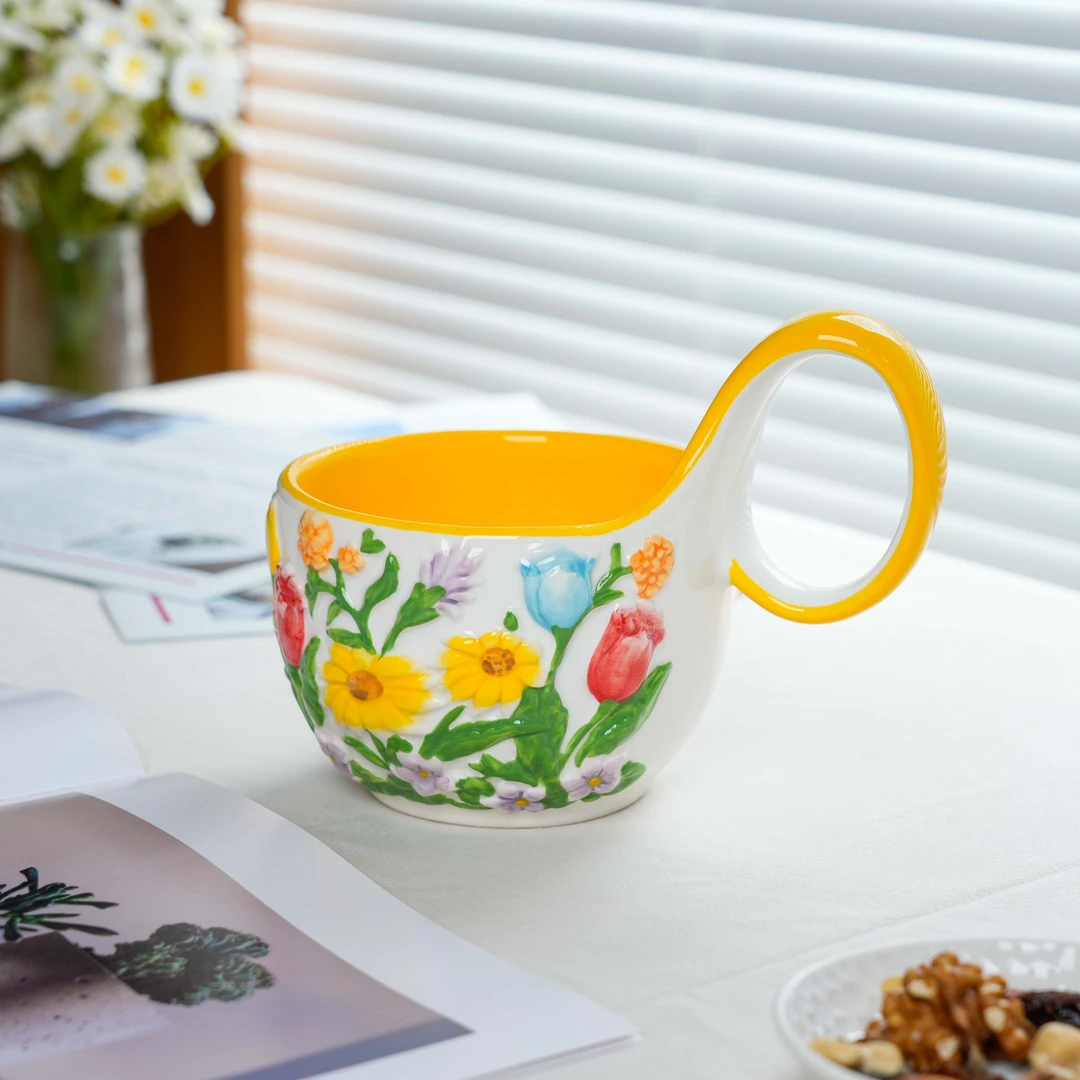 【SILESIA/出口原单】手雕漫步花海-450ml曲把杯