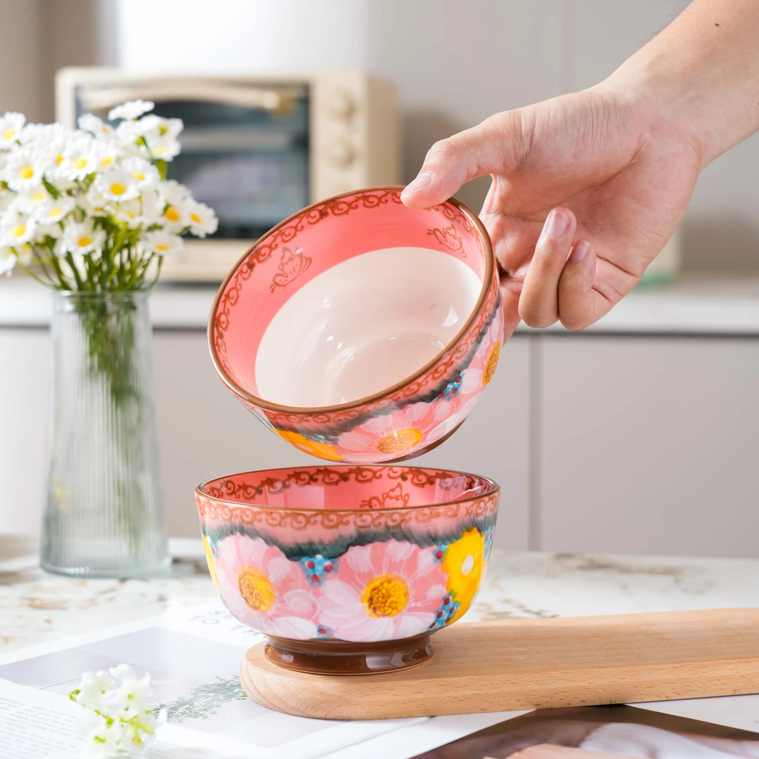 【SILESIA/出口原单】手绘樱花雪月-5英寸高脚碗两个装