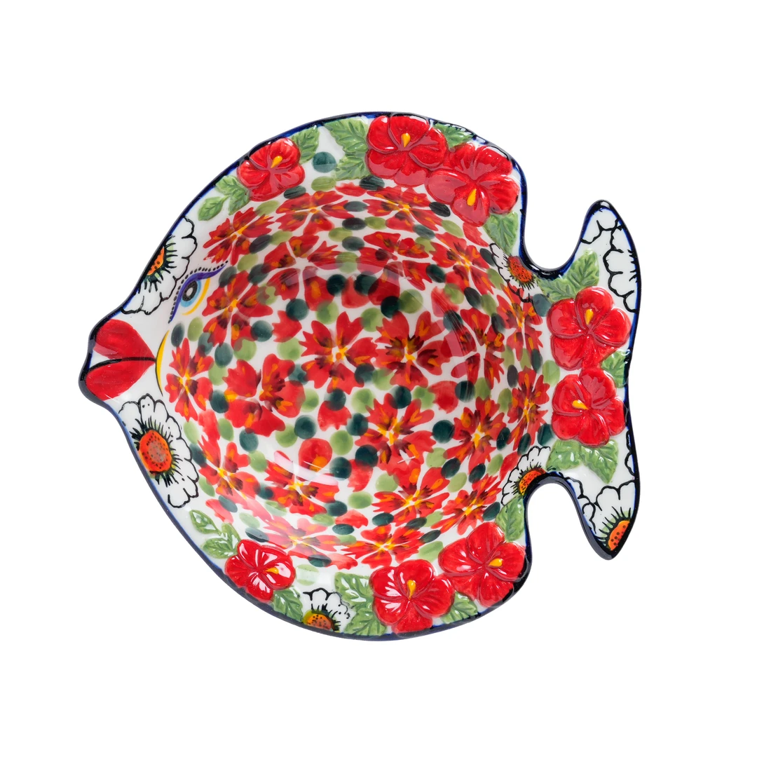 【SILESIA/出口原单】手绘红色海洋-8英寸浮雕鱼形碗