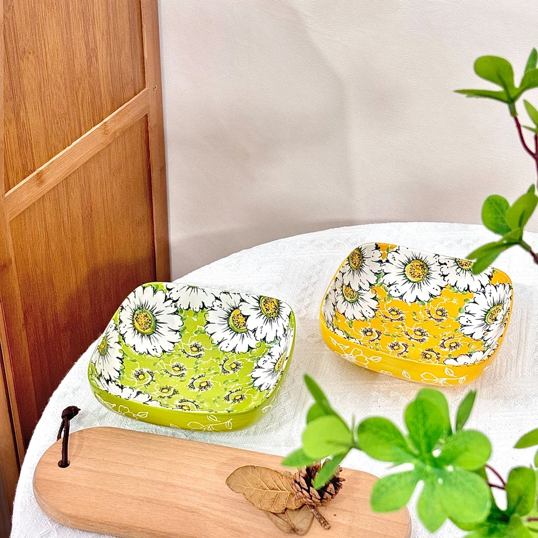 【SILESIA/出口原单】海洋之谜（黄绿）-5.8英寸四方深碟两个装