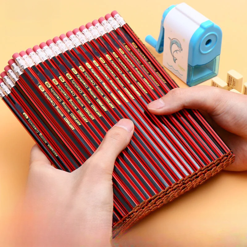 点砚铅笔小学生专用无毒考试带橡皮头六角杆初学者画画写字书写绘